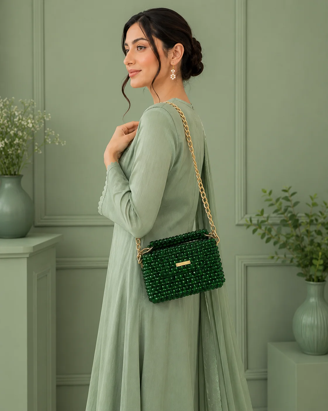 Emerald Luxe Handmade Beaded Handbag
